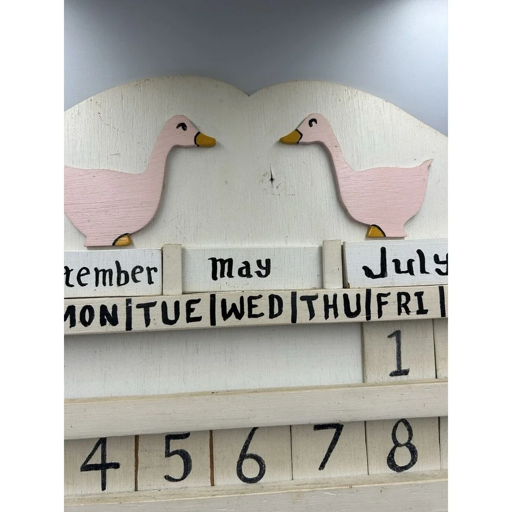 Vintage Goose Country Wooden Wood Perpetual Calendar Cottage Core Incomplete
